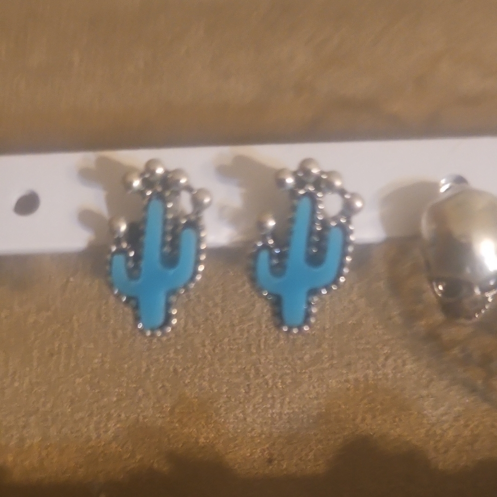 Cactus Shaped Earrings with Silver Accents